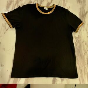 Burberry Black Tee with Tan Logo Trim